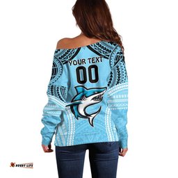 Sharks Rugby Custom Off Shoulder Sweater With Polynesian Style