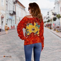 Aboriginal Women's Off Shoulder Sweater Australia Map Hand Patterns Spider Web