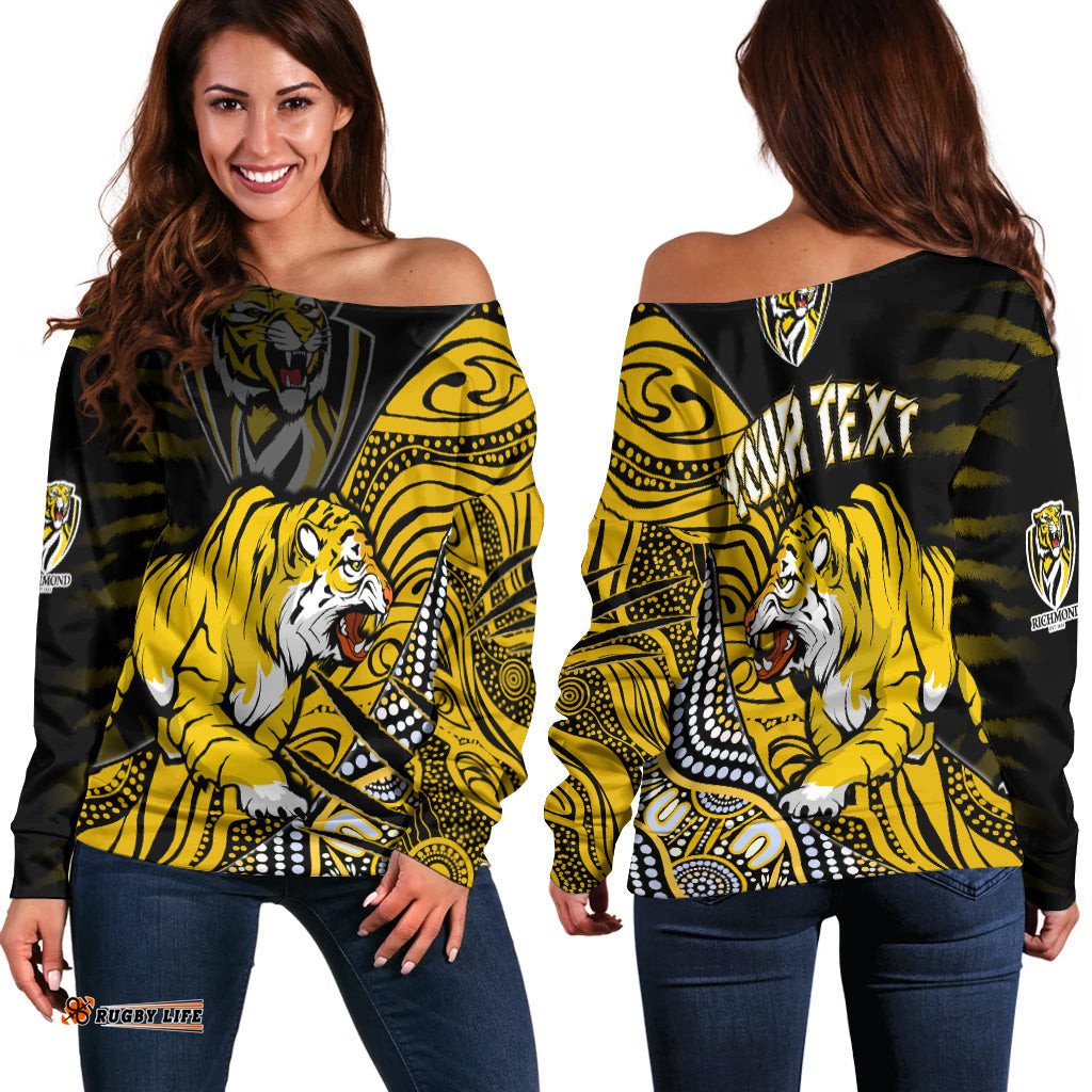 Custom Personalised Richmond Football Off Shoulder Sweater Aboriginal Go The Tigers Premiers