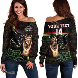 Custom Personalised Panthers Rugby Off Shoulder Sweater The Riff Premiers Aboriginal Art