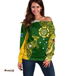 Personalised Australia Indigenous Off Shoulder Sweater Wallabies Champions Rugby World Cup 2023