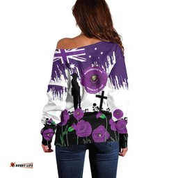 Australia Animal Heroes ANZAC Off Shoulder Sweater Purple Poppy We Will Remember Them