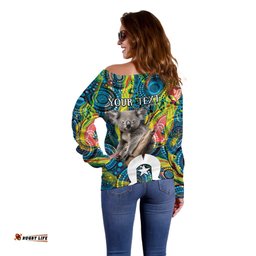 Personalised Vivid Minimal Koala Off Shoulder Sweater NAIDOC 2024 Aboriginal Art Style No2