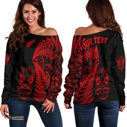 Custom Personalised New Zealand Haka Rugby Maori Women Off Shoulder Sweater Silver Fern Vibes Red