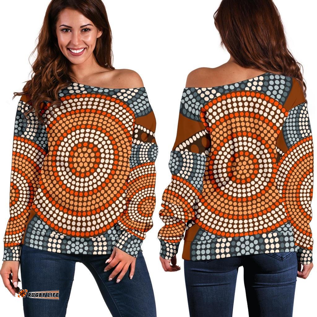 Womens Off Shoulder Sweater Aboriginal Dot Painting Sweater Ver05