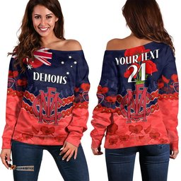 Custom Personalised Demons Football ANZAC Women Off Shoulder Sweater Lest We Forget