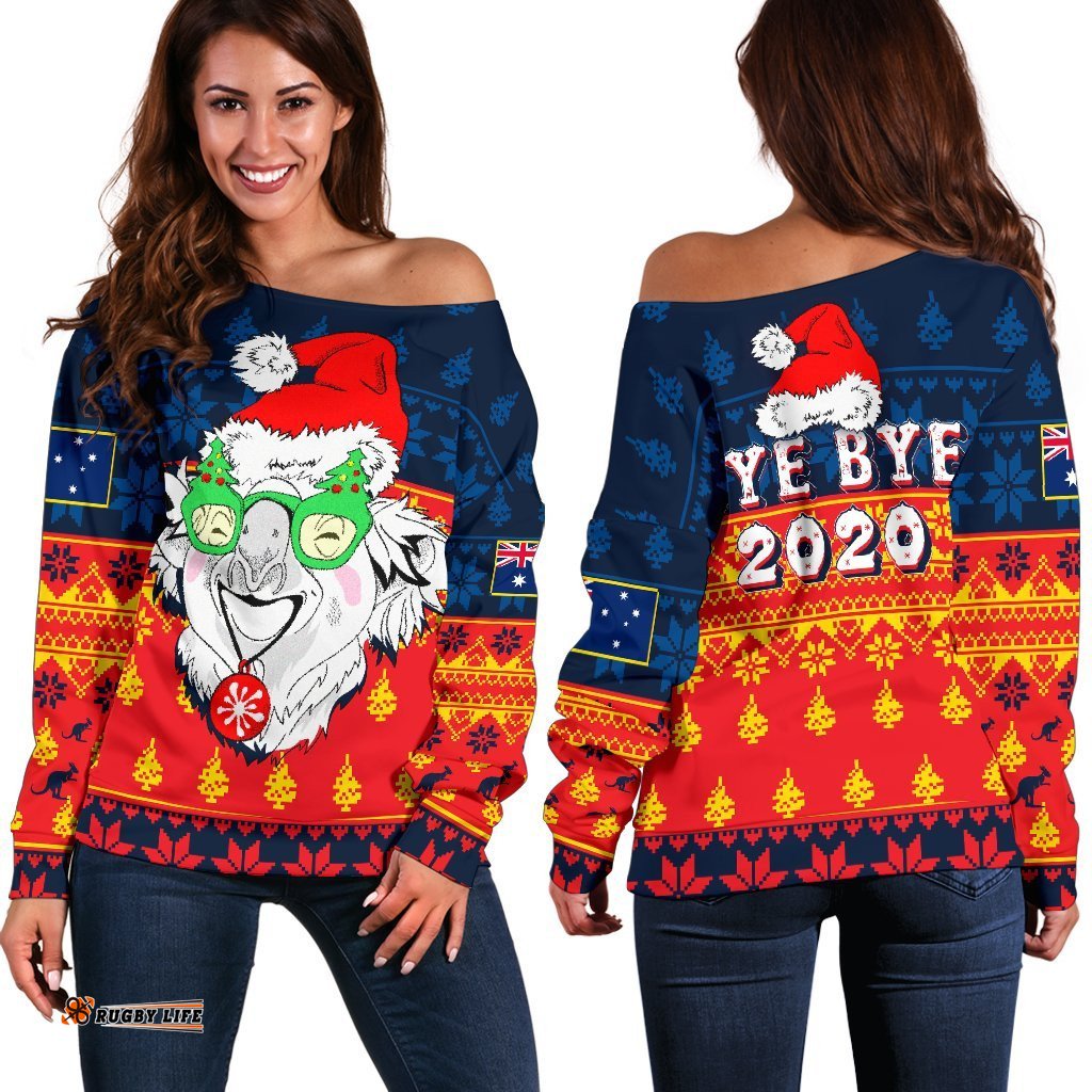 Australia Christmas Women's Off Shoulder Sweater Bye Bye 2020