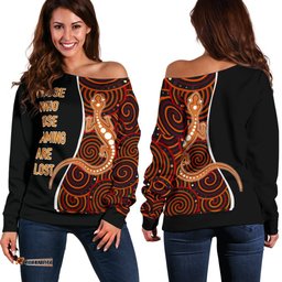 Aboriginal Women's Off Shoulder Sweater Indigenous Lizard Dreaming
