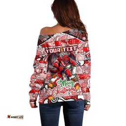 Custom Dragons Rugby Merry Christmas Off Shoulder Sweater Indigenous Australian Art
