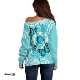 Australia Cervical Cancer Awareness Month Off Shoulder Sweater Brave Strong Butterfly Aboriginal Art