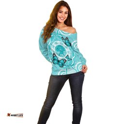 Australia Cervical Cancer Awareness Month Off Shoulder Sweater Brave Strong Butterfly Aboriginal Art