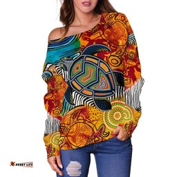 Aboriginal Off Shoulder Sweater Turtle Indigenous Art