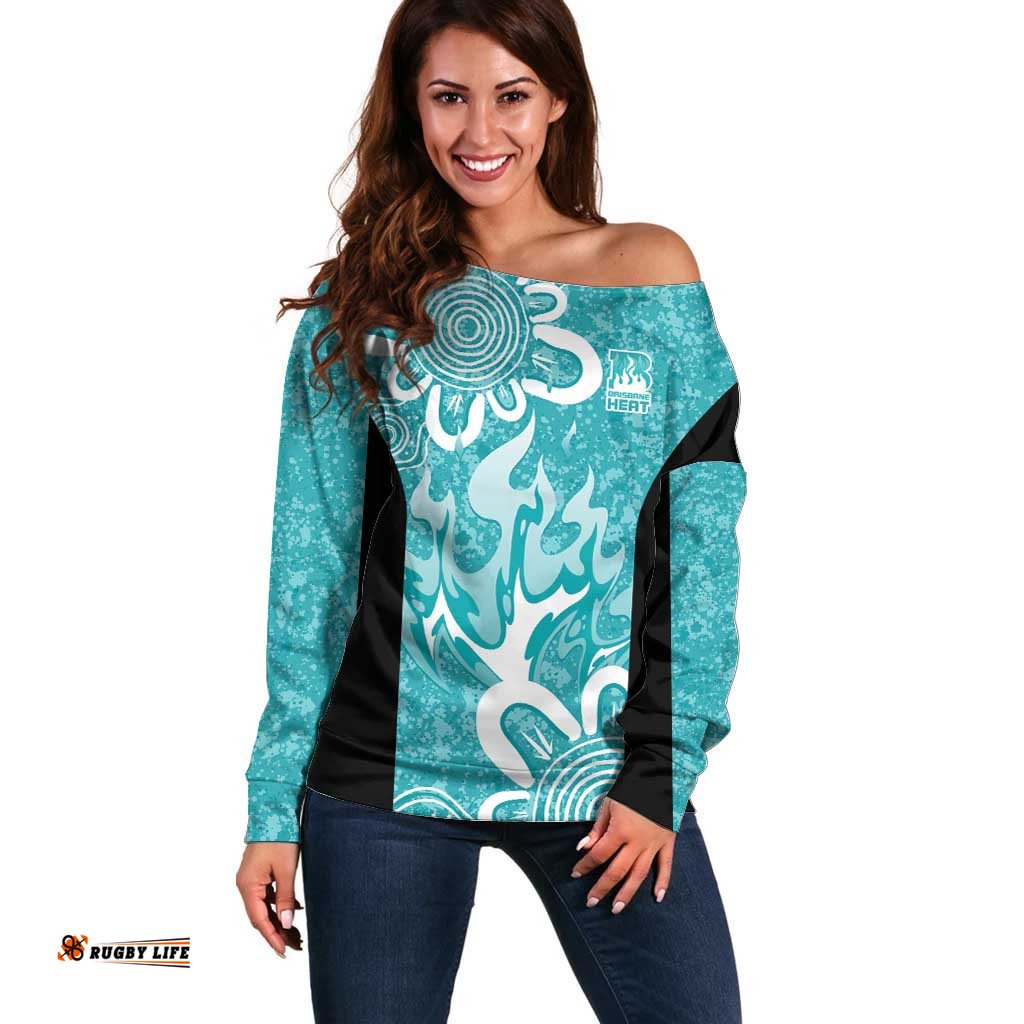Brisbane Heat Custom Off Shoulder Sweater Minimalism Aboriginal