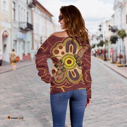 Aboriginal Women's Off Shoulder Sweater, Indigenous Lizard Dot Painting Art