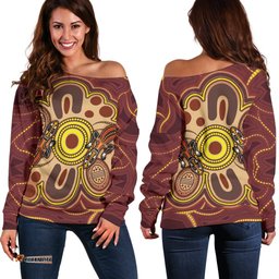 Aboriginal Women's Off Shoulder Sweater, Indigenous Lizard Dot Painting Art