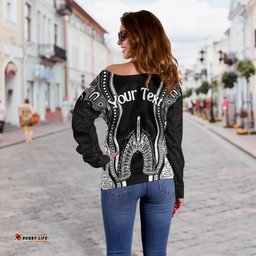 Custom Personalised Torres Strait Islands Off Shoulder Sweater The Dhari Mix Aboriginal Turtle Version Black