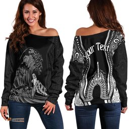 Custom Personalised Torres Strait Islands Off Shoulder Sweater The Dhari Mix Aboriginal Turtle Version Black