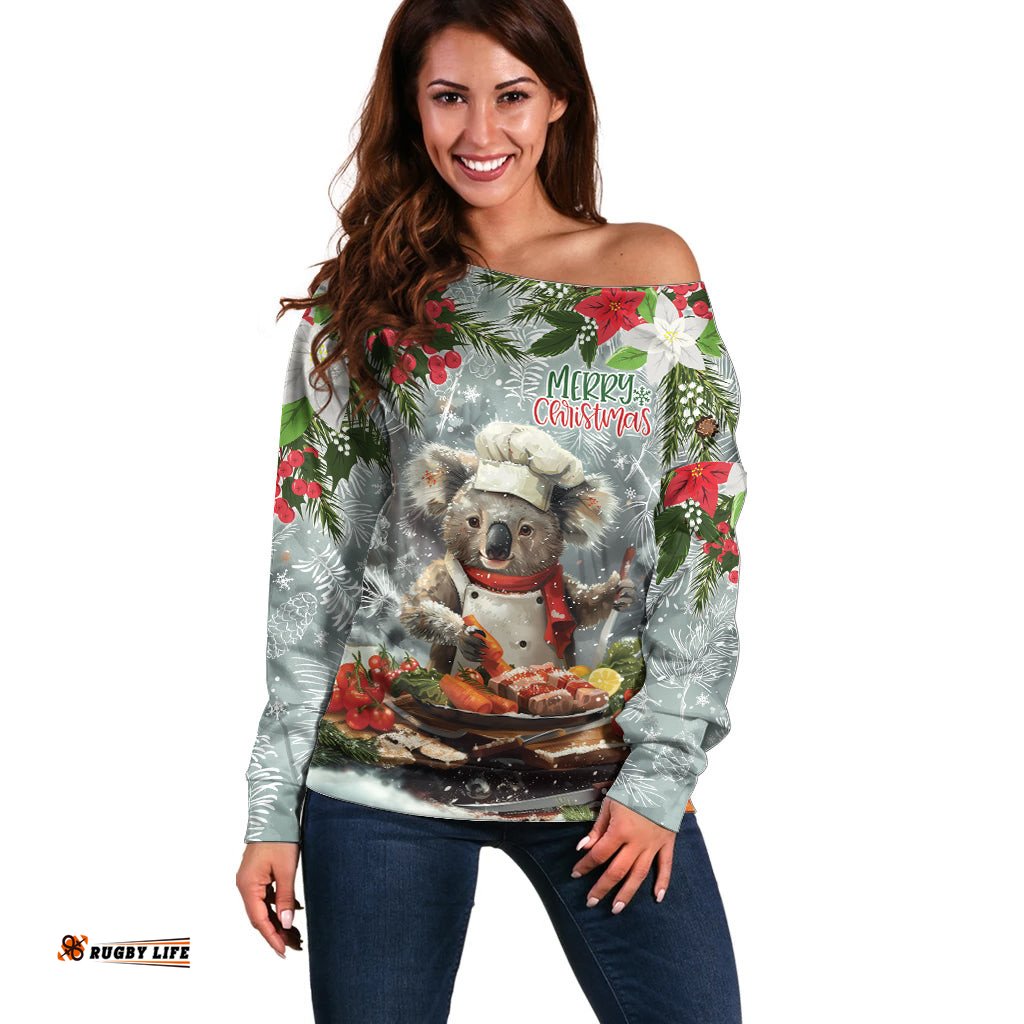 Personalised Koala Chef Christmas in July Off Shoulder Sweater