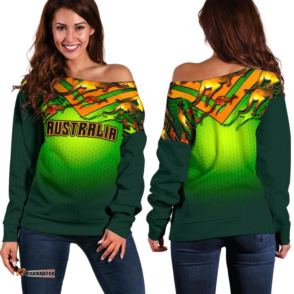 Off Shoulder Sweater Australian Kangaroo Sweater Aussie National Colors