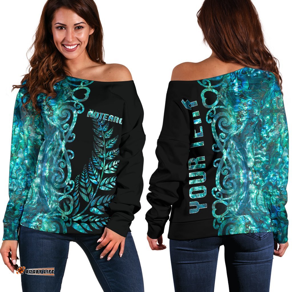 Custom PersonalisedAotearoa Fern Women's Off Shoulder Sweater Half Papua Shell Style