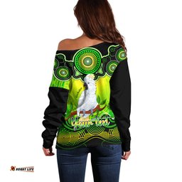Personalised Australia Libra Cockatoo Zodiac Off Shoulder Sweater Auz Astrology Aboriginal Green