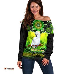 Personalised Australia Libra Cockatoo Zodiac Off Shoulder Sweater Auz Astrology Aboriginal Green