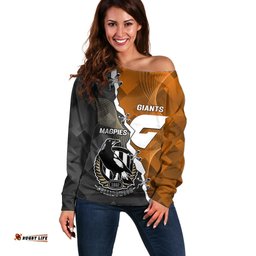 Personalised Collingwood And Giants Football Off Shoulder Sweater Together Sporty Style