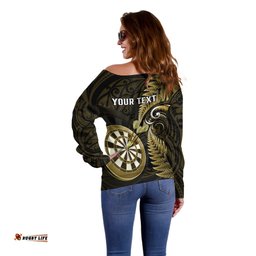Personalised New Zealand Darts Off Shoulder Sweater Happiness Is A Tight Threesome Maori Gold