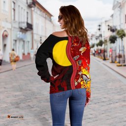 Aboriginal Women's Off Shoulder Sweater Red Indigenous Flag