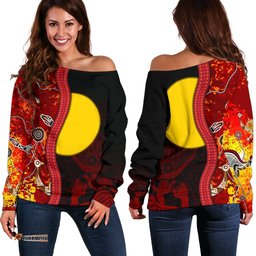 Aboriginal Women's Off Shoulder Sweater Red Indigenous Flag