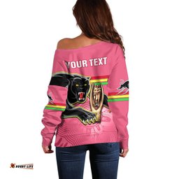 Personalised Panthers Off Shoulder Sweater Premiers Back To Back Pink Version