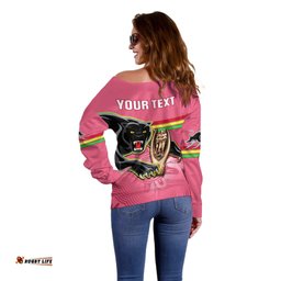 Personalised Panthers Off Shoulder Sweater Premiers Back To Back Pink Version