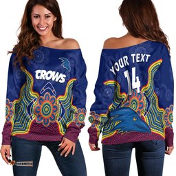 Custom Text And Number Adelaide Football Off Shoulder Sweater Crows Aboriginal Art