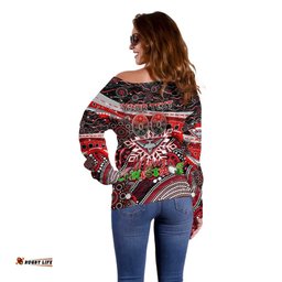 Merry Christmas AFL Bombers Off Shoulder Sweater Aboriginal Santa Football Mascot