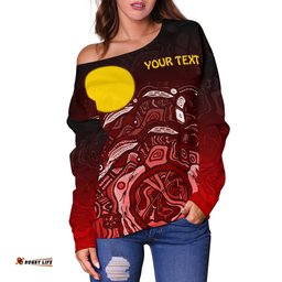 Custom Text Aboriginal Off Shoulder Sweater Red Landscape