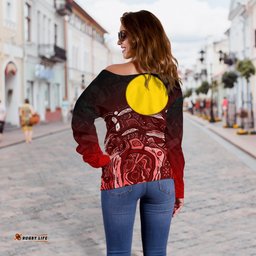 Custom Text Aboriginal Off Shoulder Sweater Red Landscape