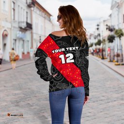 Custom Personalised Bombers Naidoc Week Women's Off Shoulder Sweater Essendon Ingenious Custom Text and Number 04