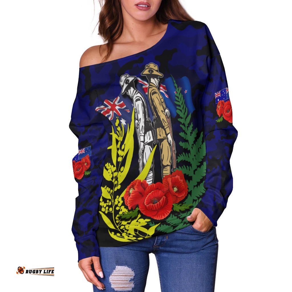 Anzac Day Off Shoulder Sweater Army Patterns