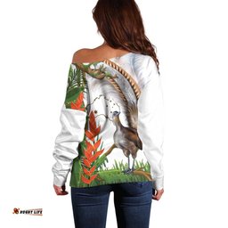 Australia Superb Lyrebird Off Shoulder Sweater Aussie Map Rainforest Vibes