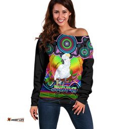 Personalised Australia Libra Cockatoo Zodiac Off Shoulder Sweater Auz Astrology Aboriginal Rainbow