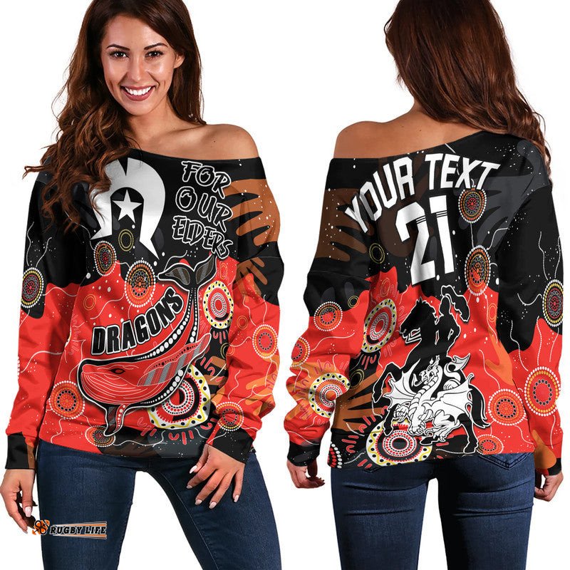Custom Personalised Dragon Rugby NAIDOC Women Off Shoulder Sweater Torres Strait Aboriginal