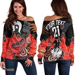 Custom Personalised Dragon Rugby NAIDOC Women Off Shoulder Sweater Torres Strait Aboriginal
