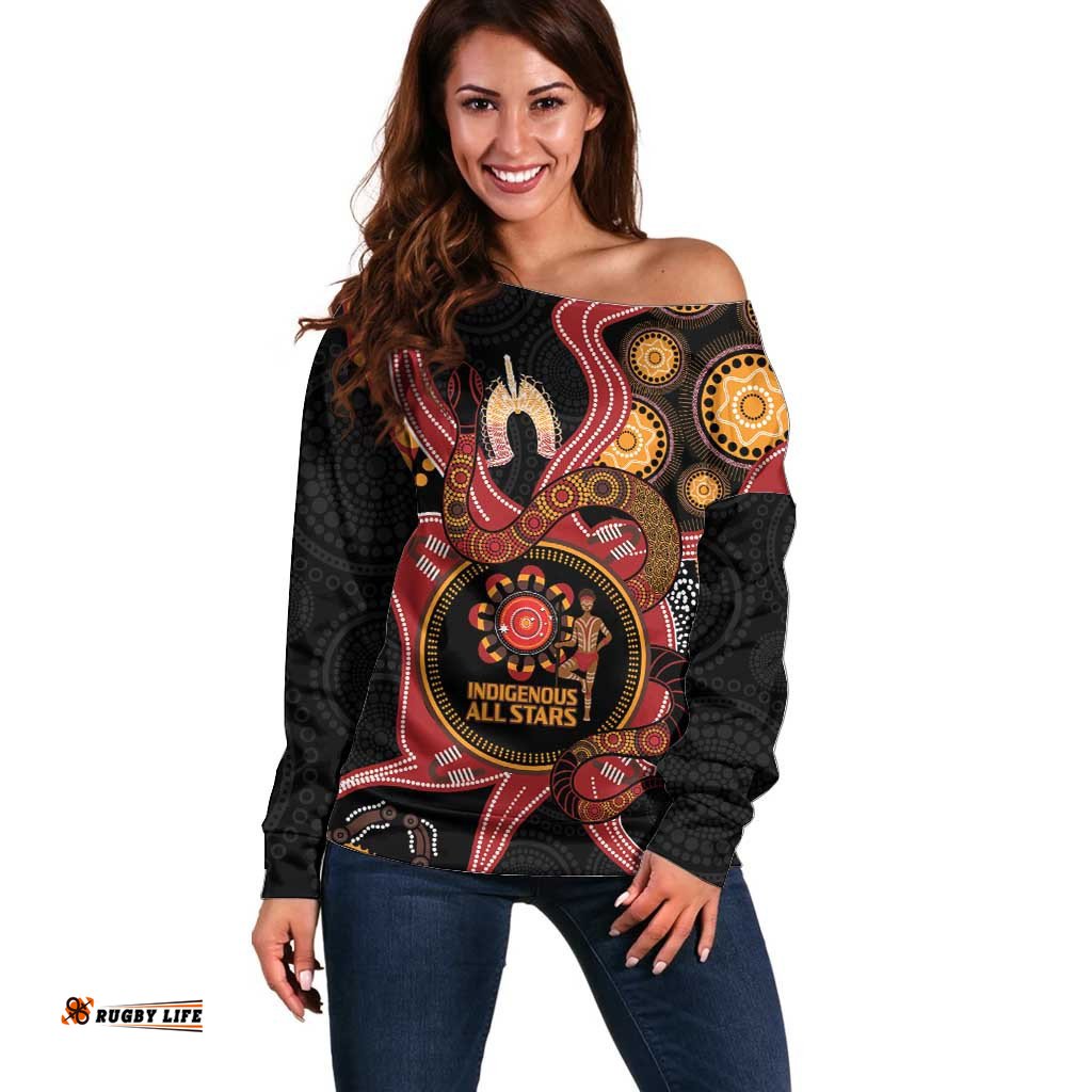 Custom Australia Indigenous Rugby Off Shoulder Sweater 2024 Aboriginal All Stars