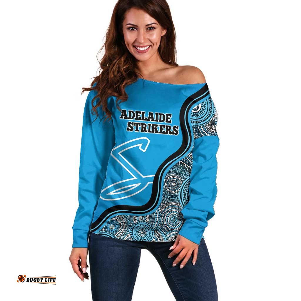 Custom Adelaide Strikers Off Shoulder Sweater Indigenous Art Grunge Style