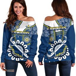Cowboys Rugby Off Shoulder Sweater Indigenous Art
