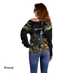 Personalised Australia Cassowary Off Shoulder Sweater Dinosaur Bird Rainforest Vibes