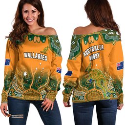 Australia Rugby Off Shoulder Sweater Wallabies Kangaroo Orange Aboriginal