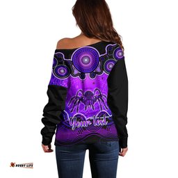 Personalised Australia Scorpio Tarantulas Spider Zodiac Off Shoulder Sweater Auz Astrology Aboriginal Purple