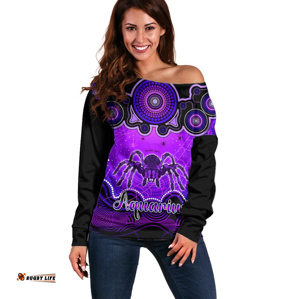 Personalised Australia Scorpio Tarantulas Spider Zodiac Off Shoulder Sweater Auz Astrology Aboriginal Purple