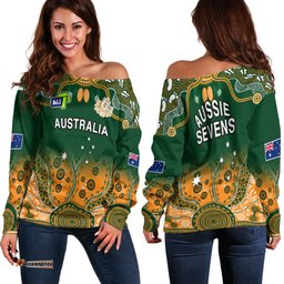 Australia Rugby Off Shoulder Sweater Aussie Sevens Green Indigenous
